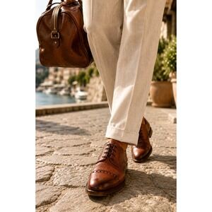 VTG Faconnable Battalion England Pebbled Leather Oxfords 11.5 EE COGNAC BROGUE
